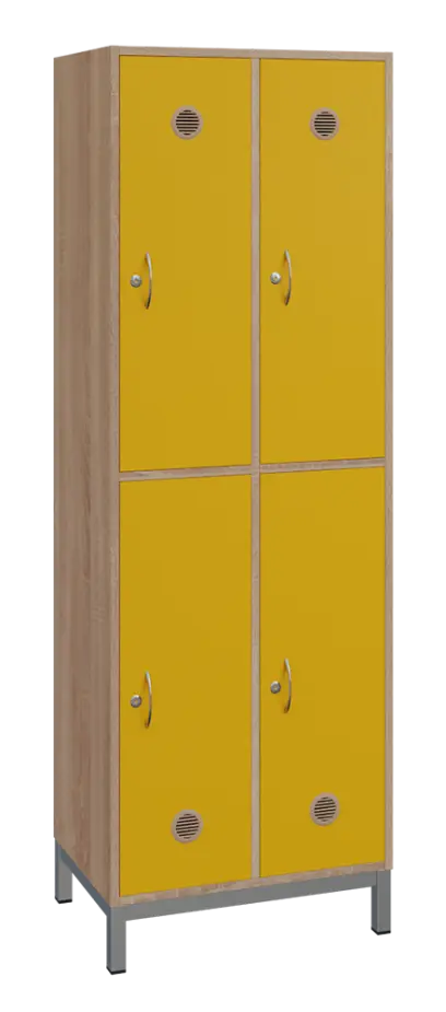 SBS-2222 šatní skříň 4-boxová, 1800x600x400 mm, kovové nohy, korpus dub bardolino, dvířka žlutá odio